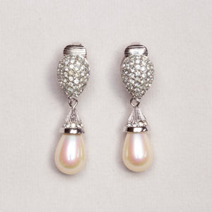 Vintage Christian Dior Faux Pearl and Chrystal Clip-on Drop Earrings