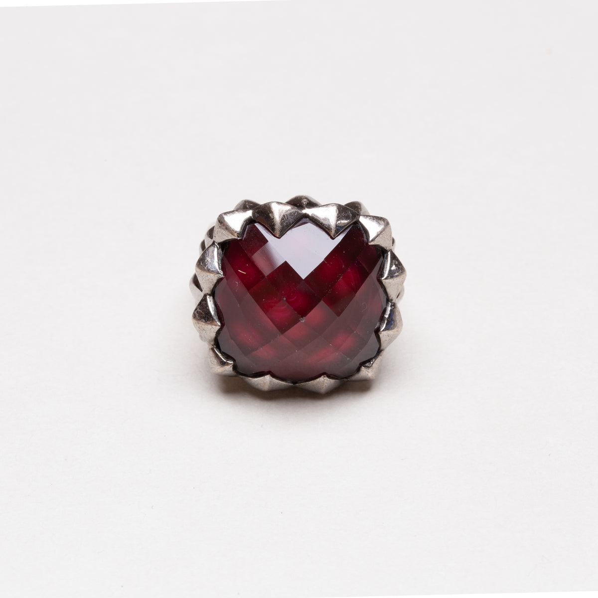 Vintage Sterling Silver Square Ring with Garnet