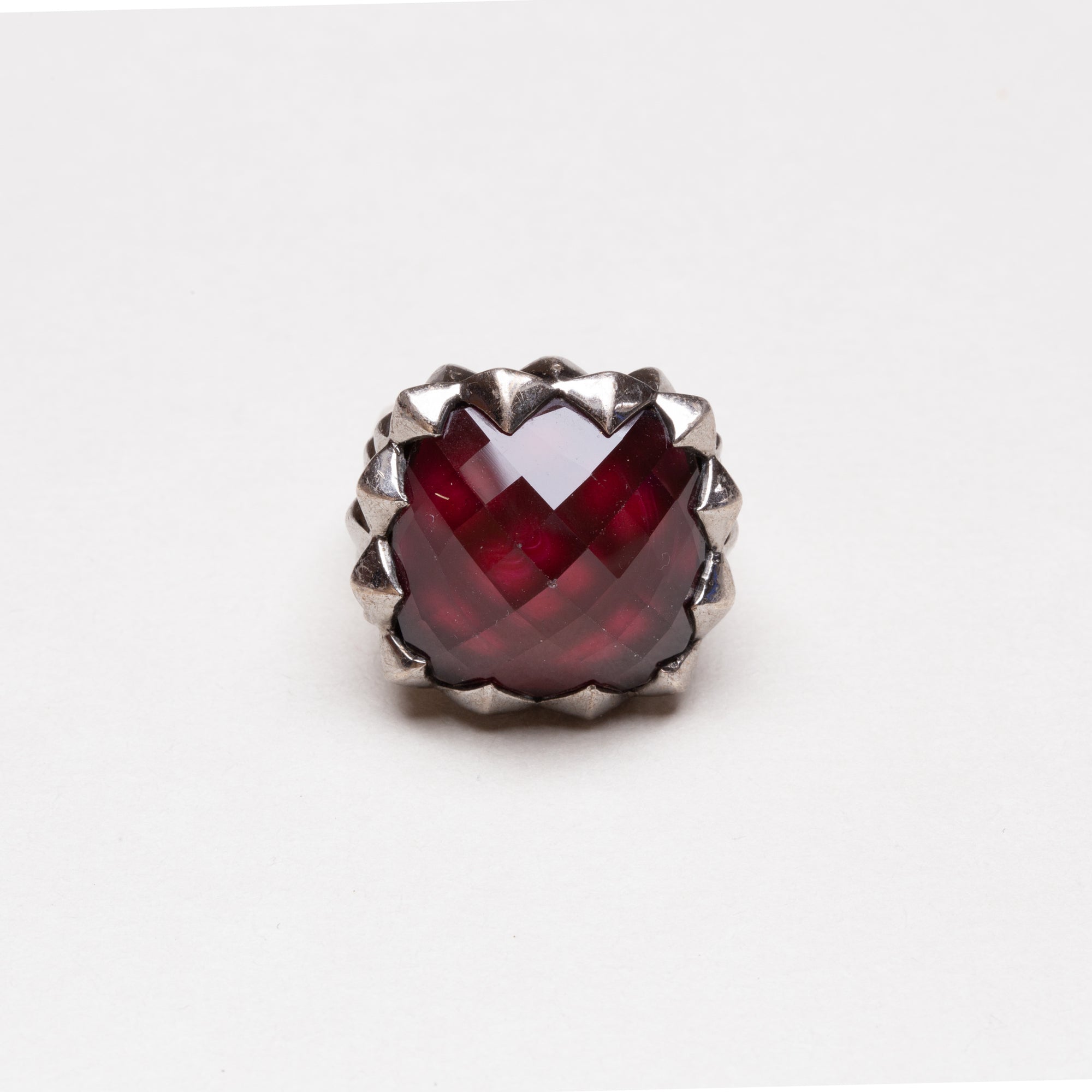 Vintage Sterling Silver Square Ring with Garnet