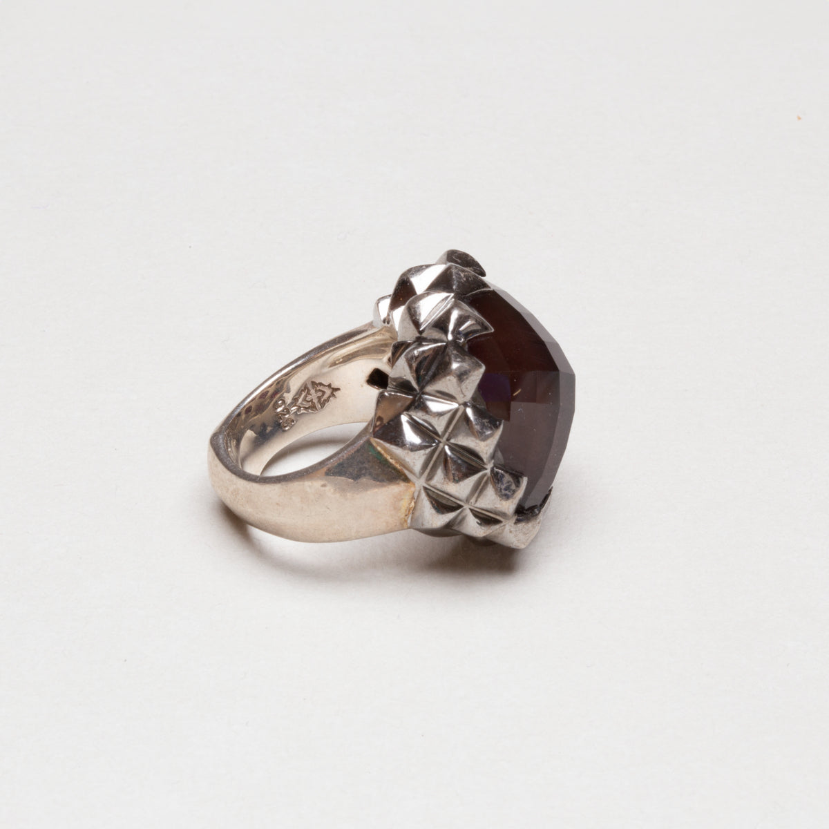 Vintage Sterling Silver Square Ring with Garnet