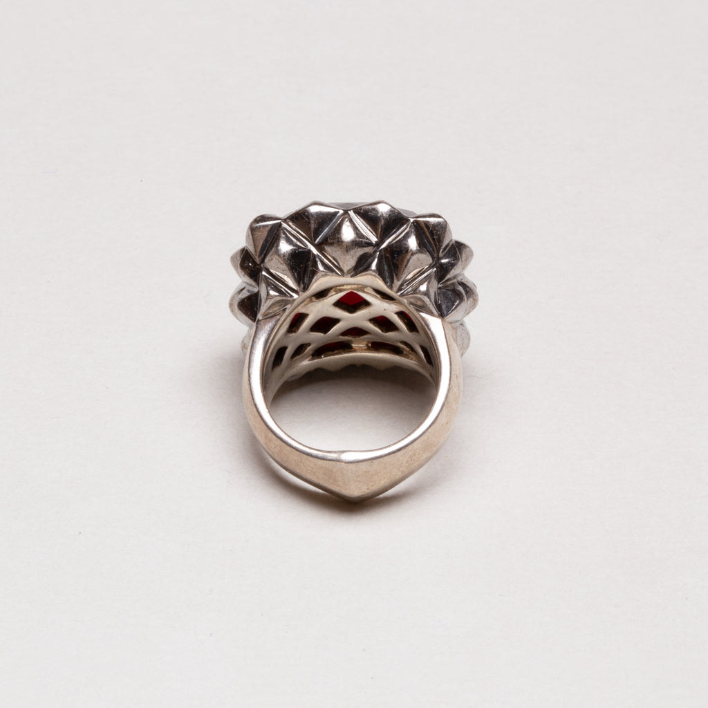 Vintage Sterling Silver Square Ring with Garnet