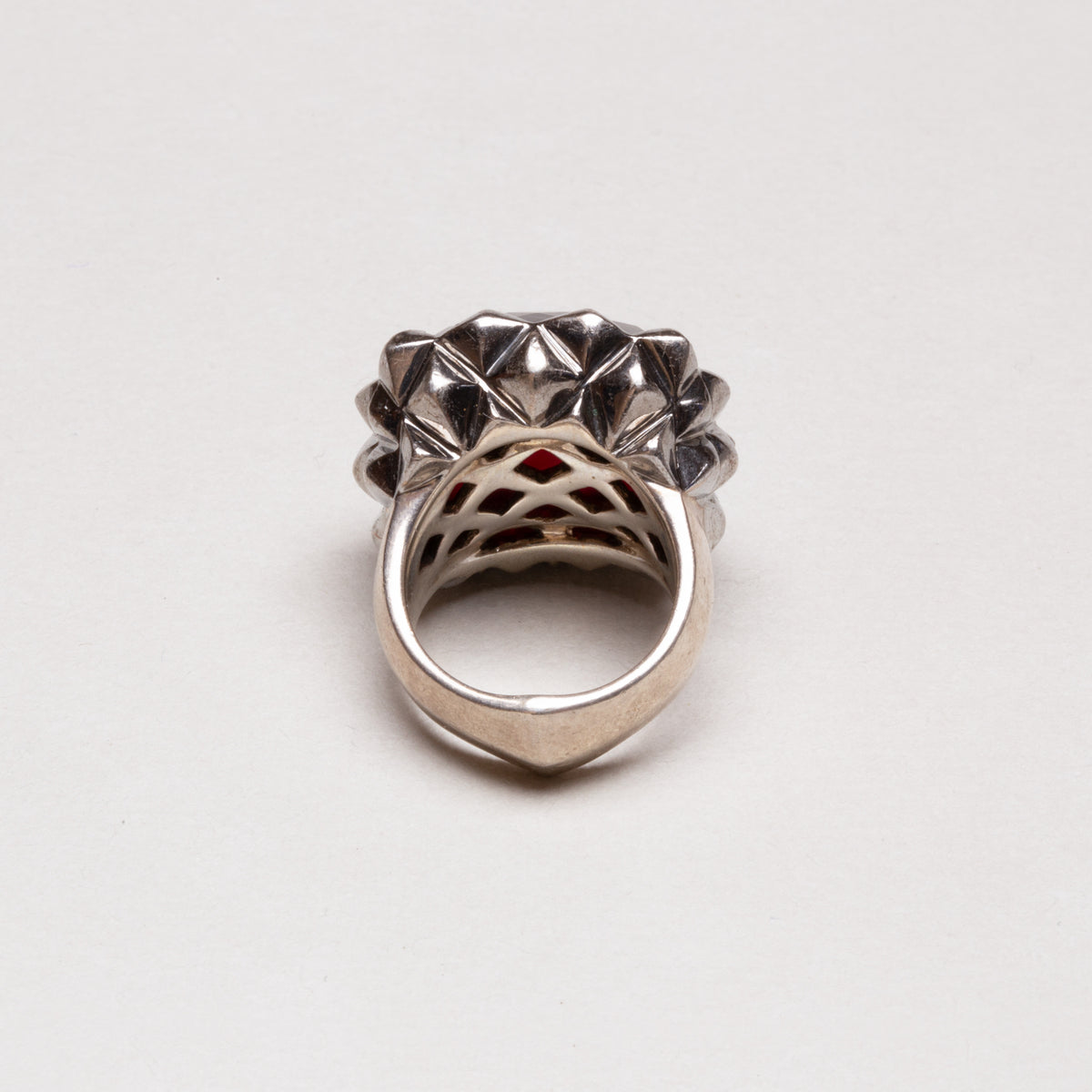 Vintage Sterling Silver Square Ring with Garnet