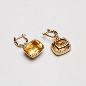 Vintage 18ct Gold Drop Earrings with Citrine and Diamond