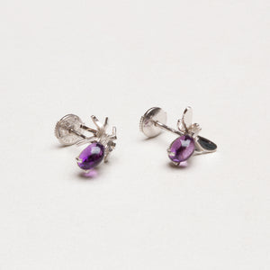 Vintage Chaumet White Gold Stud Earrings with Diamond and Amethyst