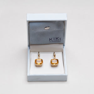 Vintage 18ct Gold Drop Earrings with Citrine and Diamond