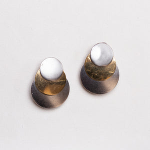 Vintage Monet Two-Tone Layered Disc Clip-On Earrings