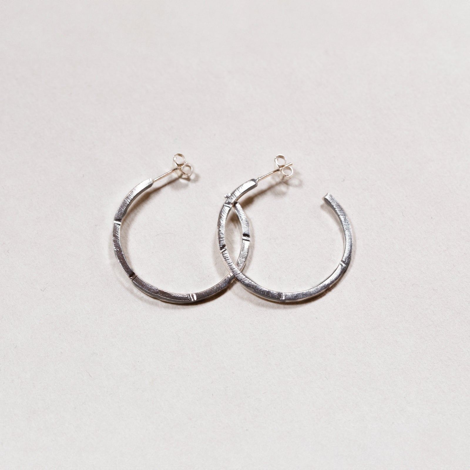 Textured Silver Open Stud Hoop Earrings