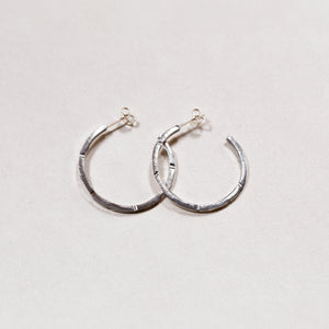 Textured Silver Open Stud Hoop Earrings