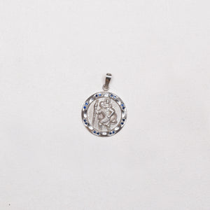 Rare Vintage Sterling Silver St. Christopher Charm Pendant with Sapphires