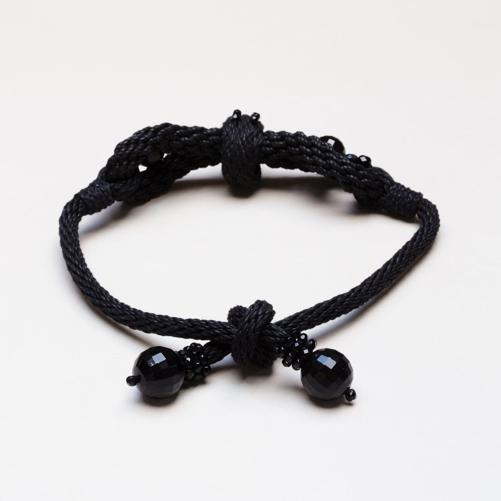Vintage YSL Black Braided Cord Necklace with Faceted Beads