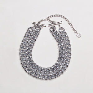 Vintage Double Strand Silver-tone Curb Link Chain Necklace