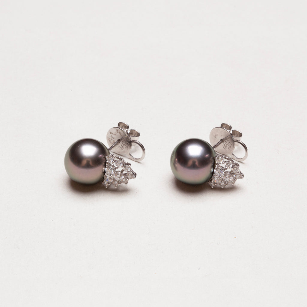Vintage Tahitian Pearl and Diamond Earrings
