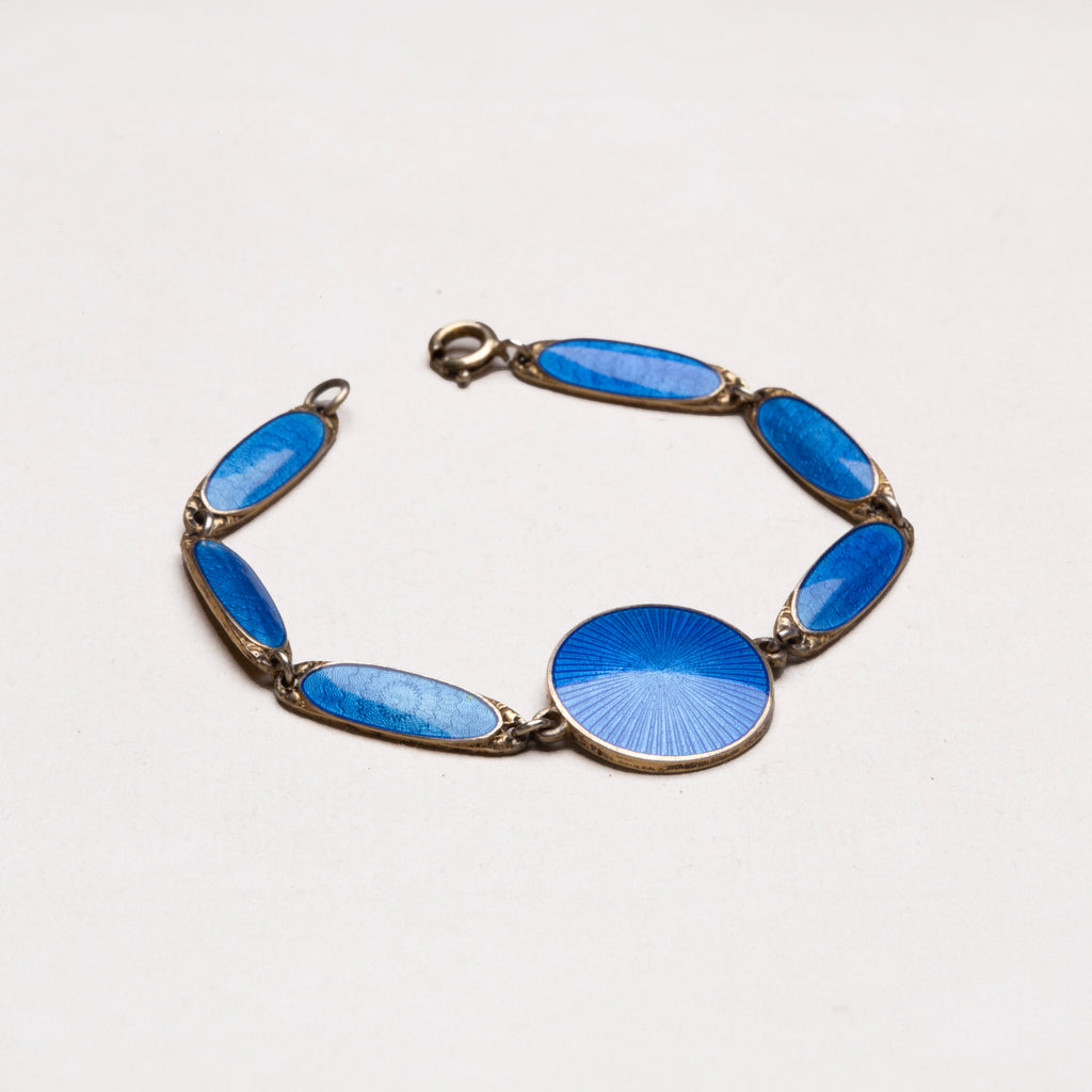 Vintage Norwegian Art Deco Blue Enamel Bracelet
