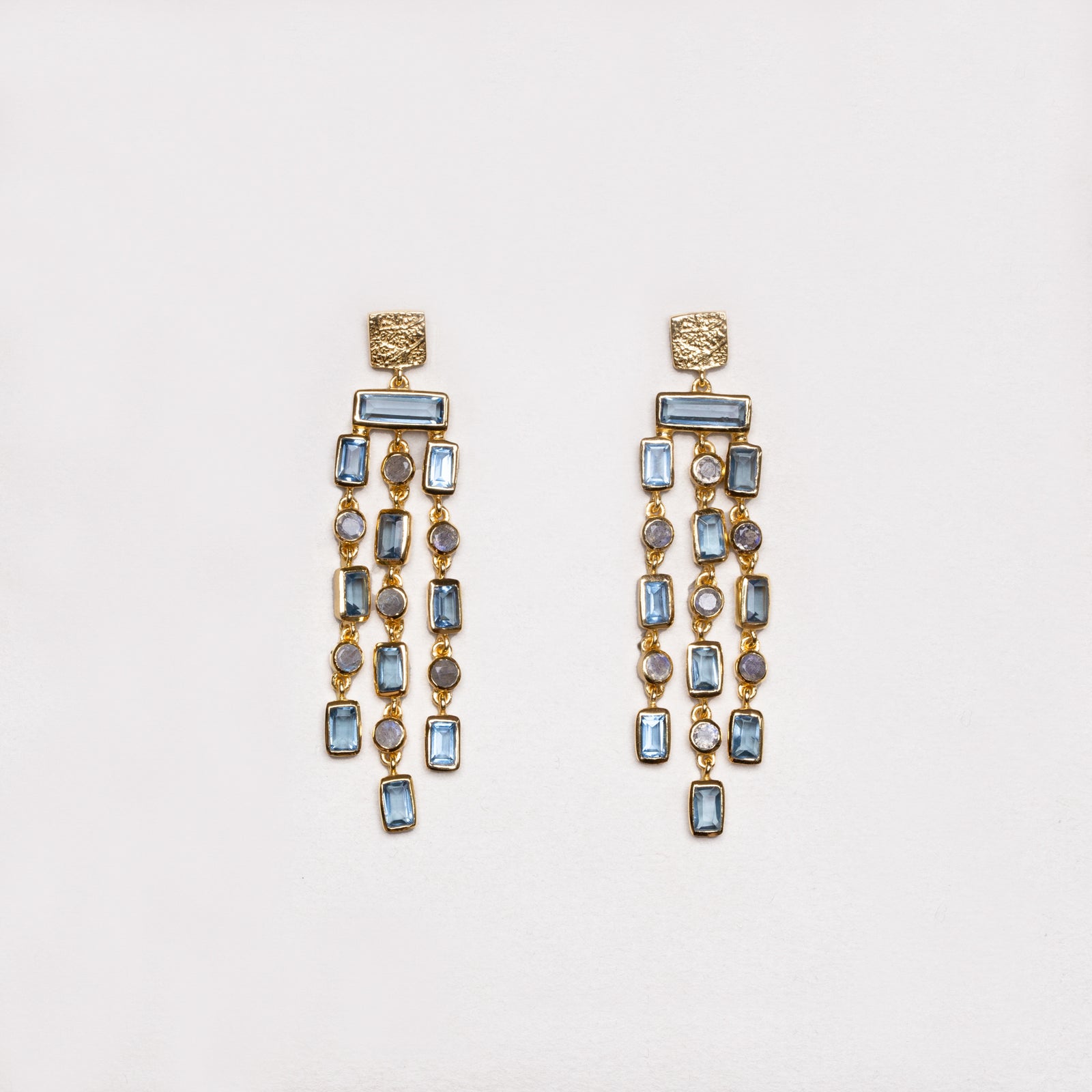 Triple Row Chandelier Earrings with Kyanite and Labradorite