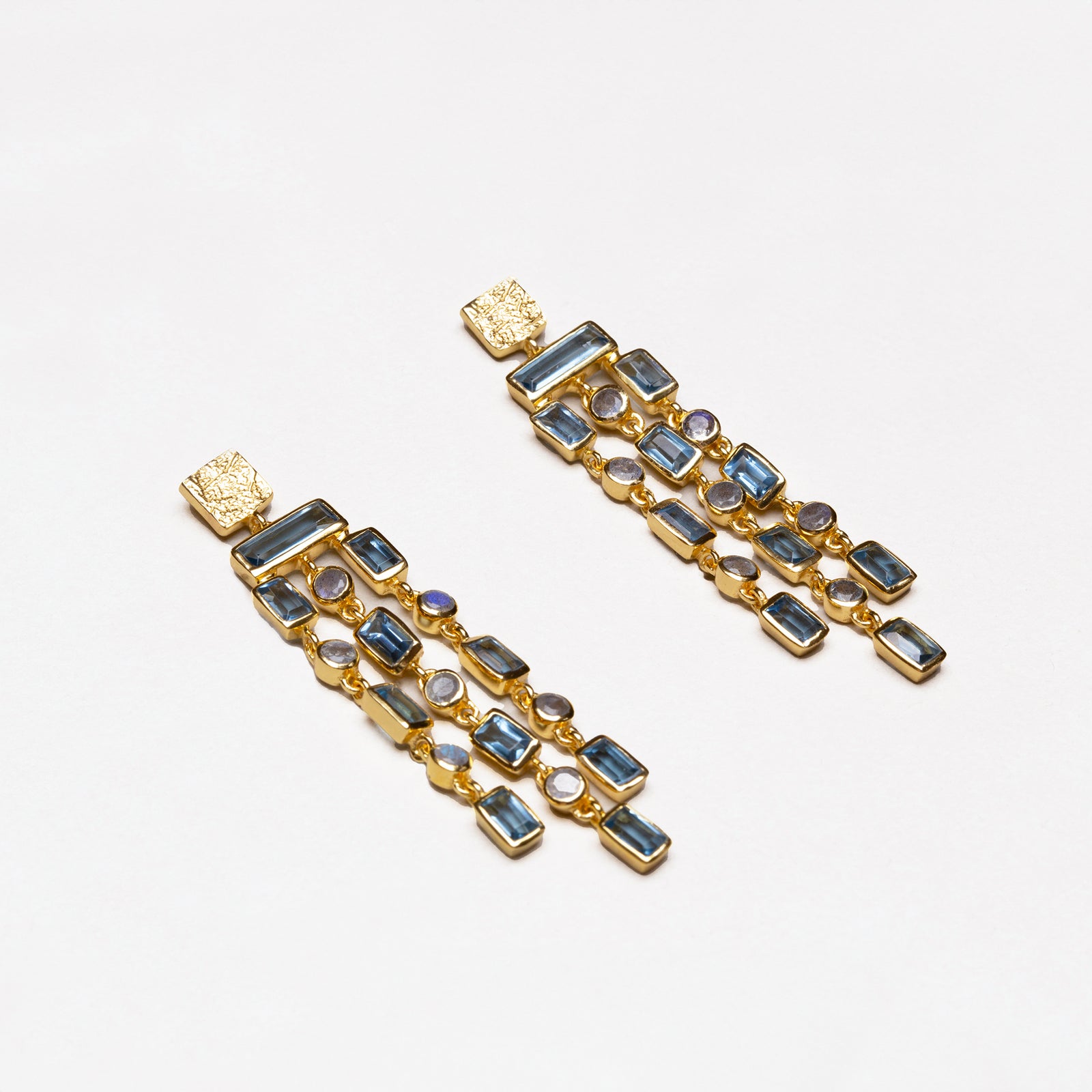 Triple Row Chandelier Earrings with Kyanite and Labradorite