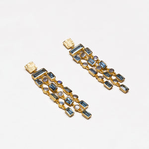 Triple Row Chandelier Earrings with Kyanite and Labradorite