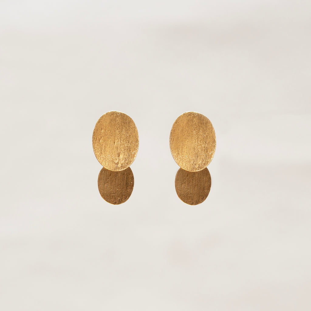 Twin Oval Stud Earrings in Gold-plated and Silver