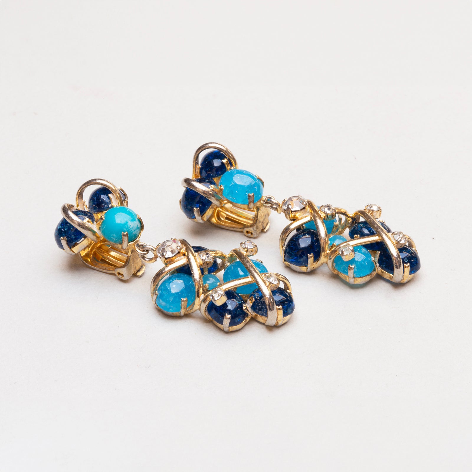 Vintage Dior Blue Cabochon Drop Clip-On Earrings