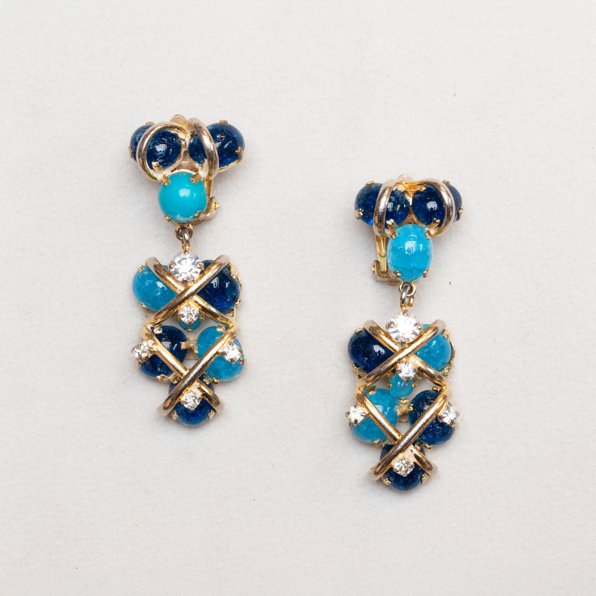 Vintage Dior Blue Cabochon Drop Clip-On Earrings