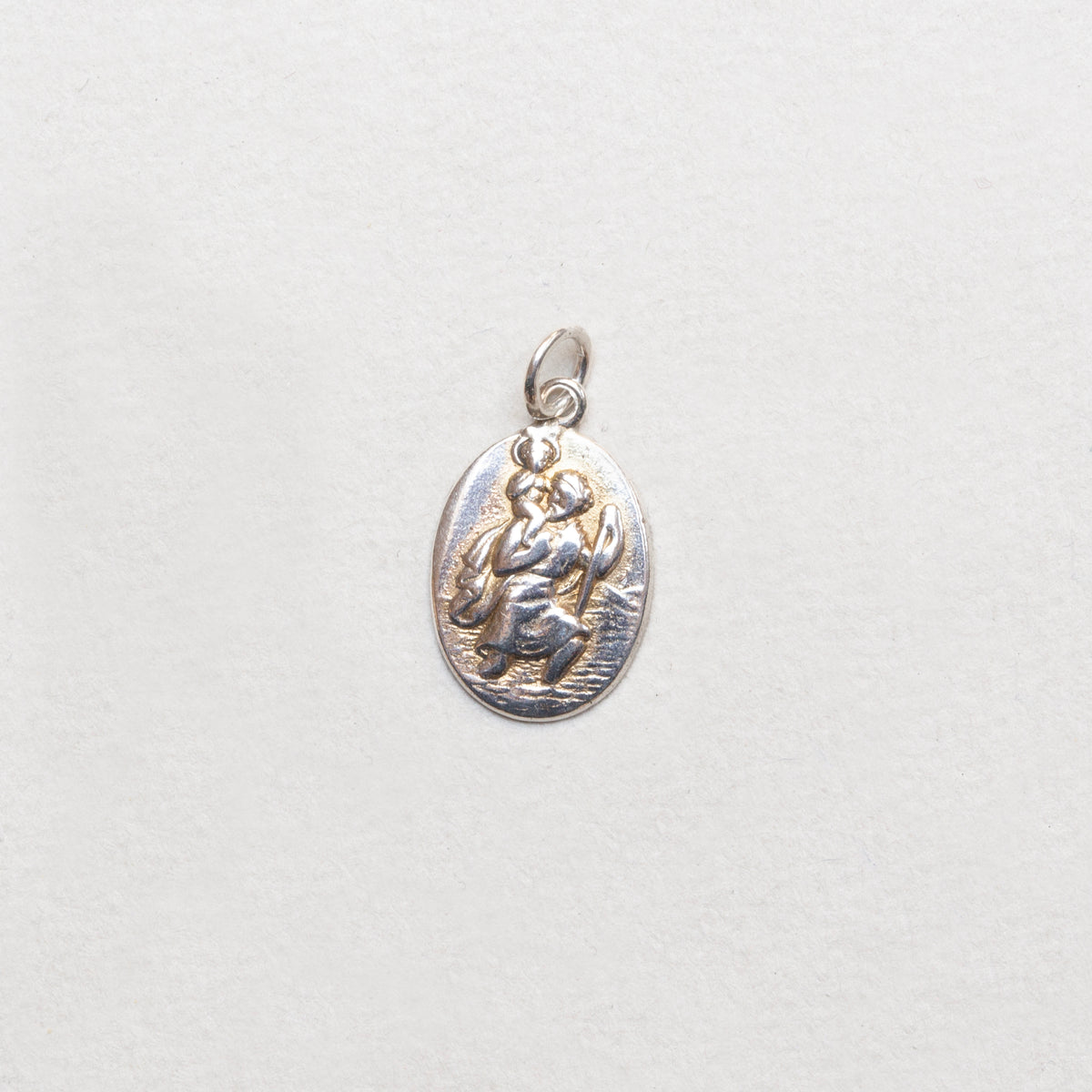 Rare Vintage Sterling Silver St. Christopher Oval Charm Pendant