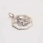 Rare Vintage Sterling Silver St. Christopher Octagonal Charm Pendant