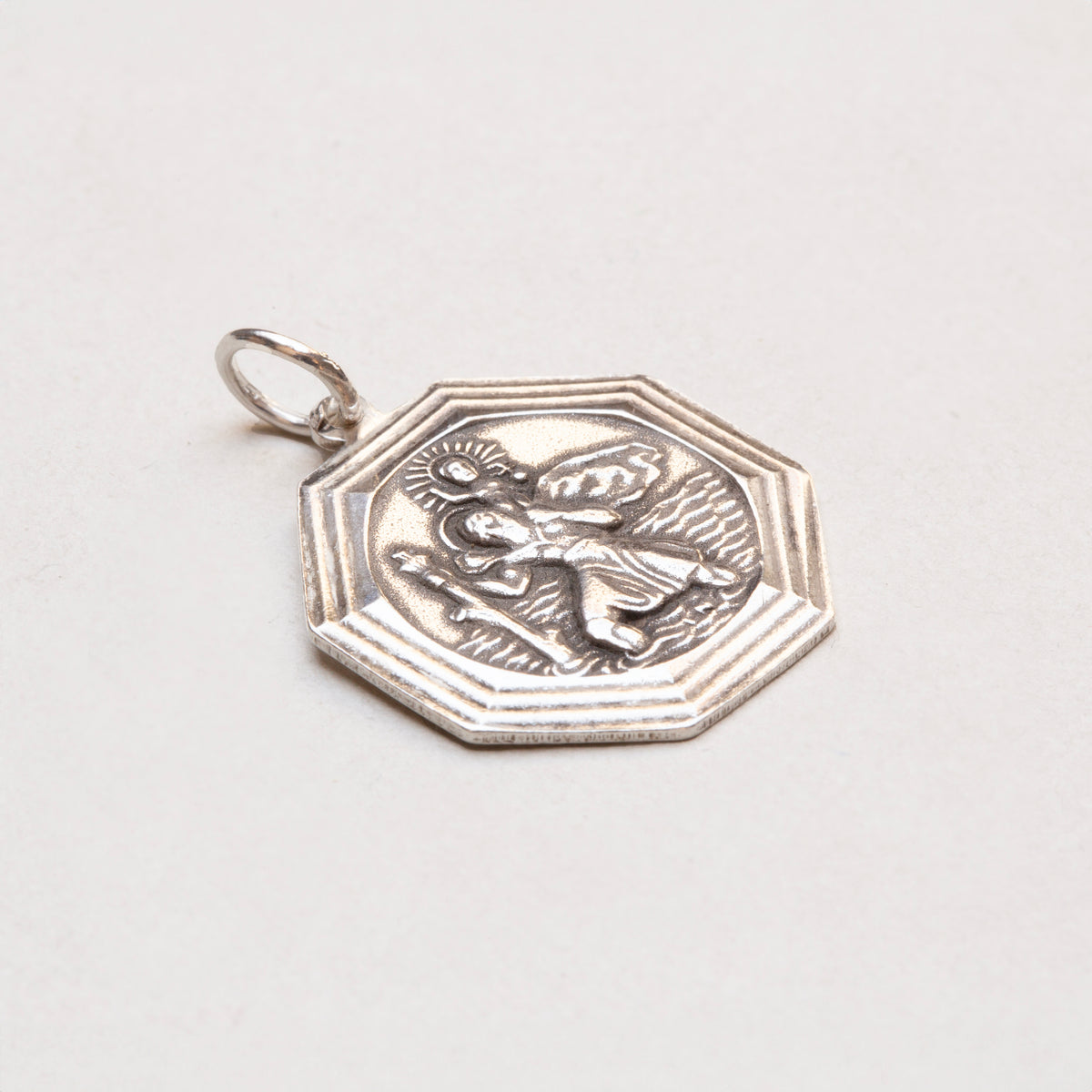 Rare Vintage Sterling Silver St. Christopher Octagonal Charm Pendant