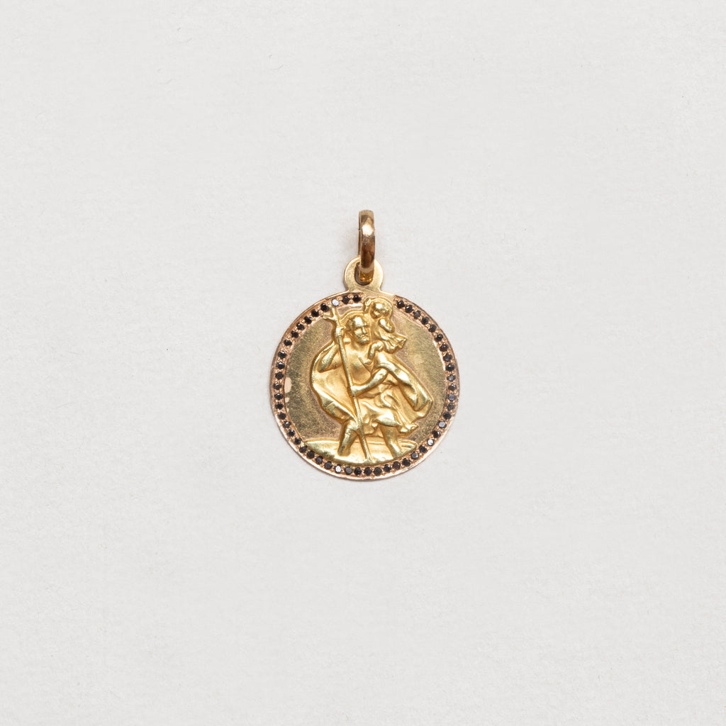 Vintage Gold St. Christopher Pendant with Black Diamonds