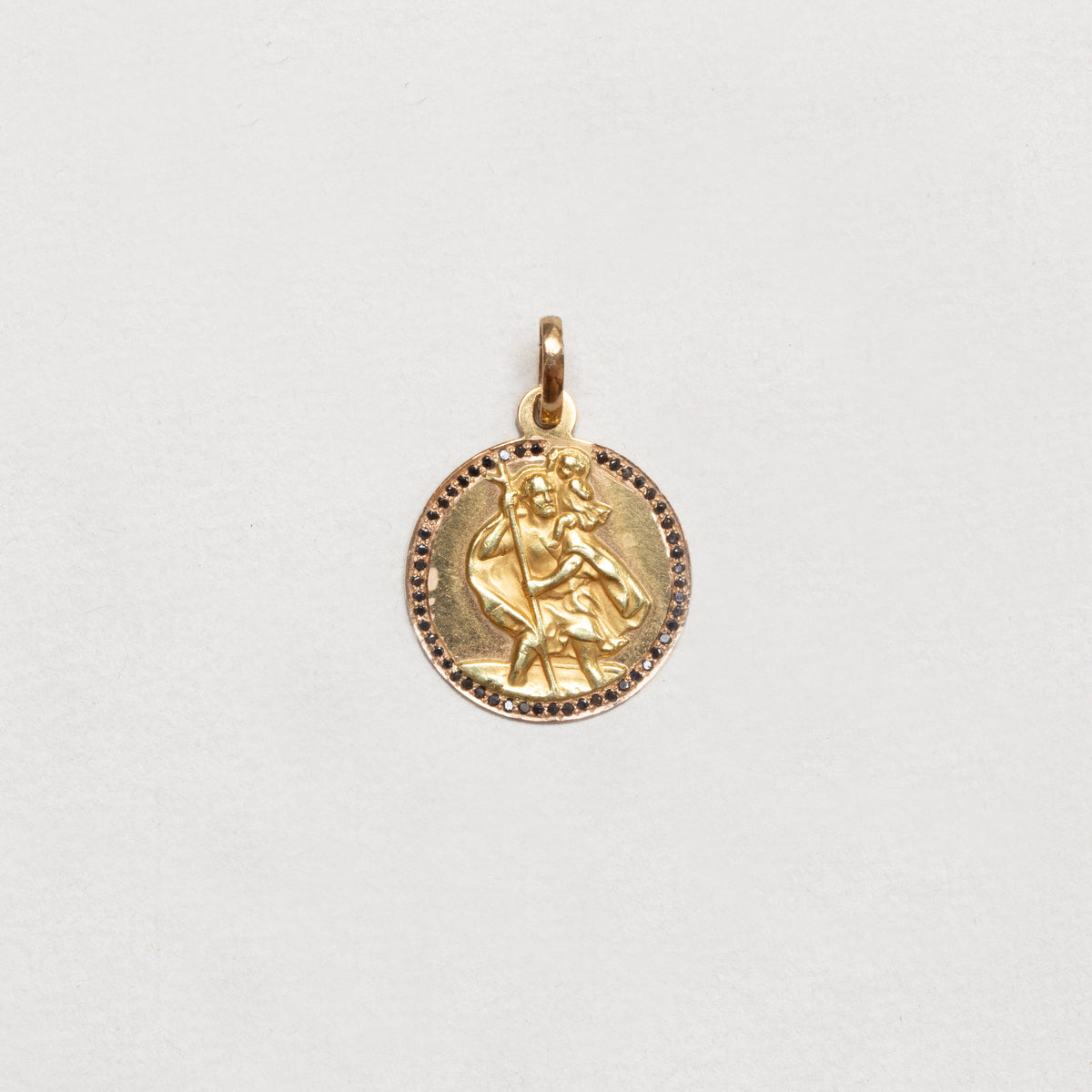 Vintage Gold St. Christopher Pendant with Black Diamonds