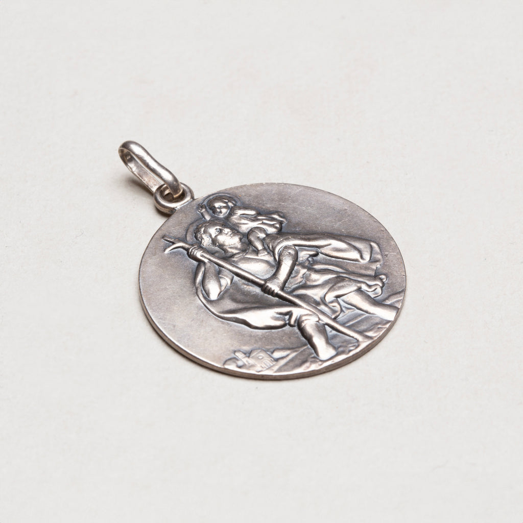 Vintage Sterling Silver St. Christopher Charm Pendant - Large