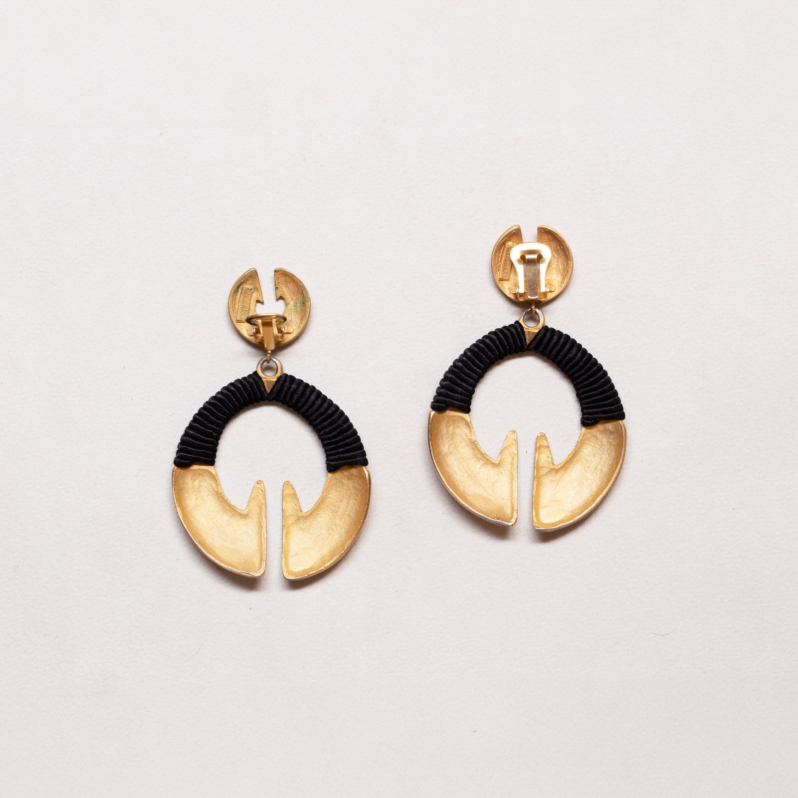 Vintage Matt Gold Earrings with Black Woven Threads