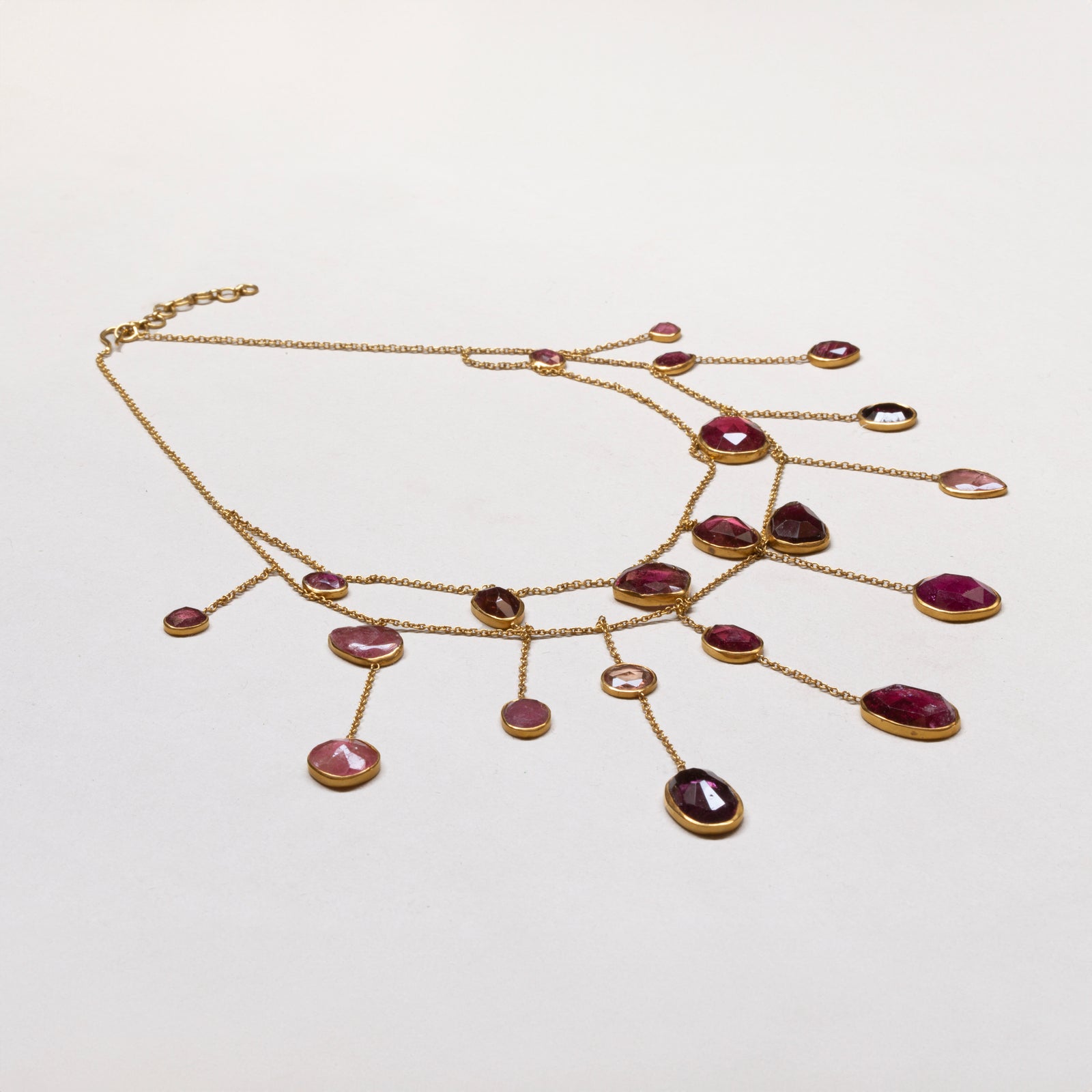 Vintage Pippa Small Waterfall Necklace with Pink/Red Tourmaline