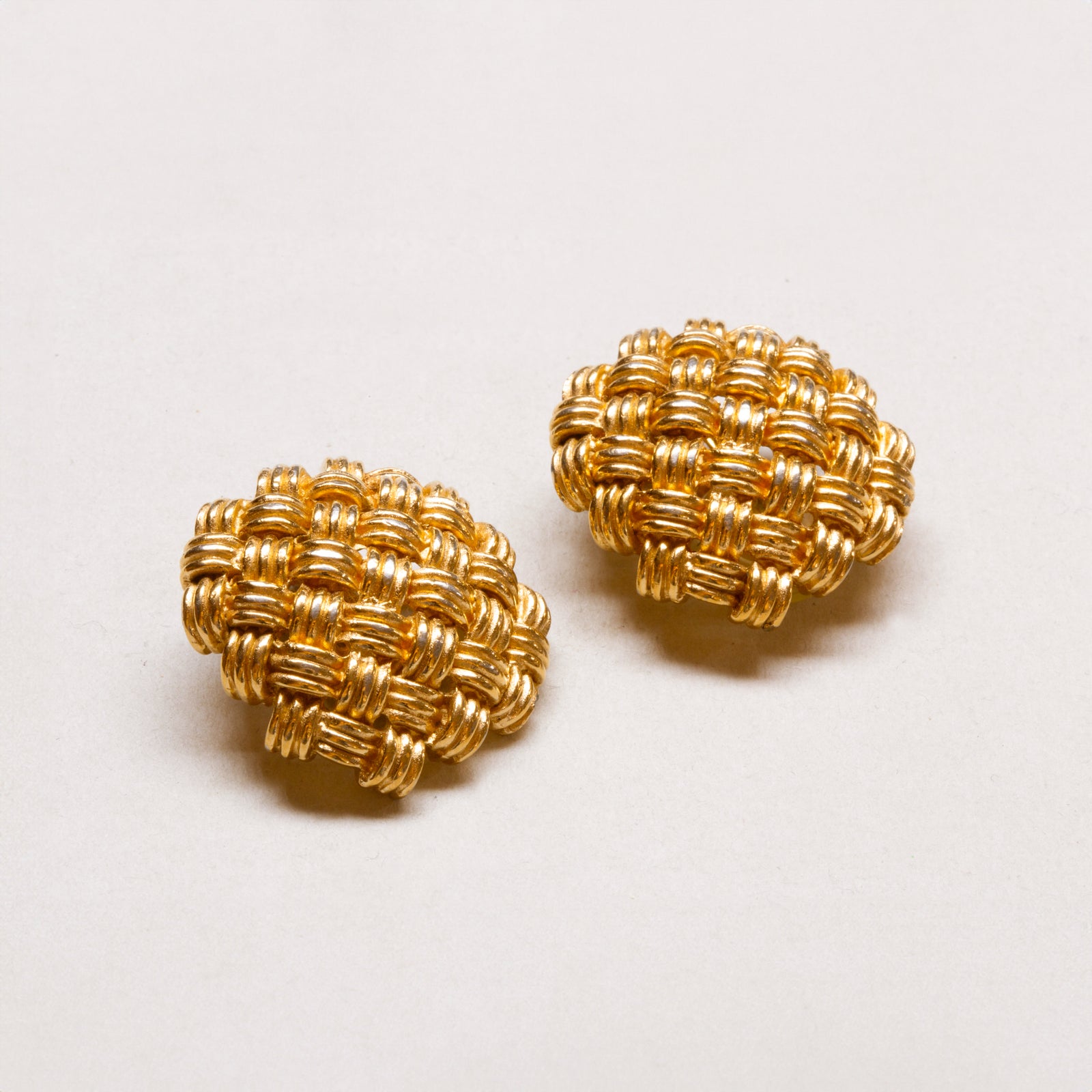 Vintage Dior Gold-tone Basket Weave Clip-on Earrings