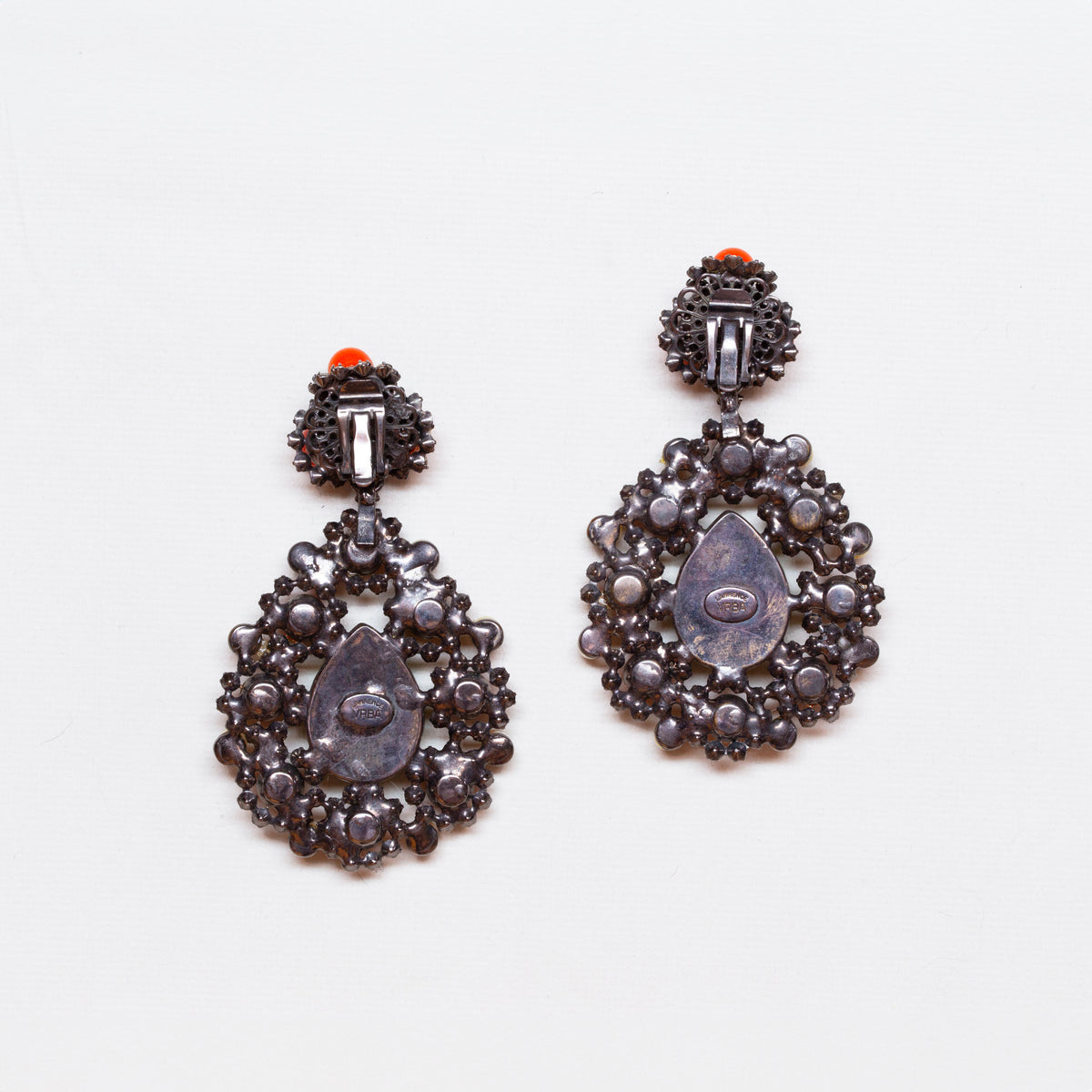 Vintage Lawrence Vrba Crystal, Faux Pearls & Cabochon Drop Earrings