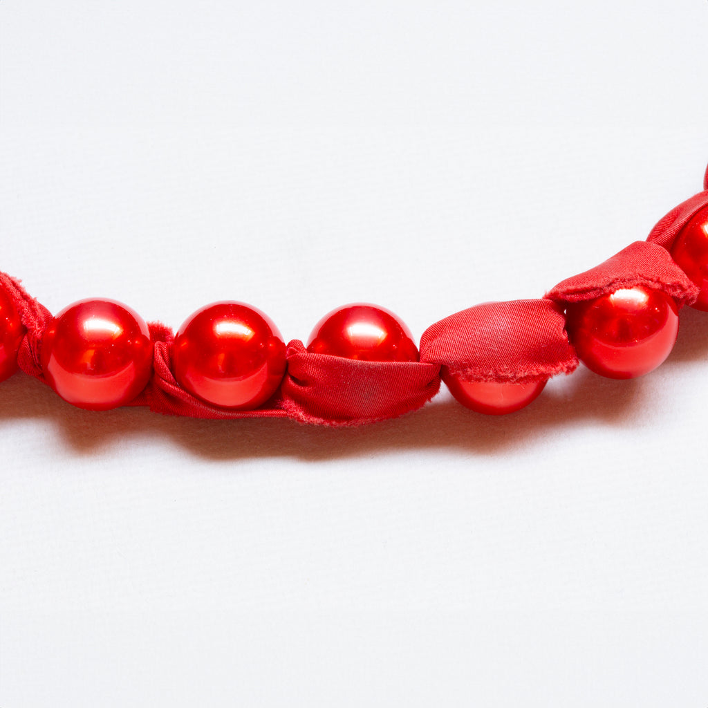 Vintage Lanvin Red Bead Ribbon Necklace and Bracelet Set