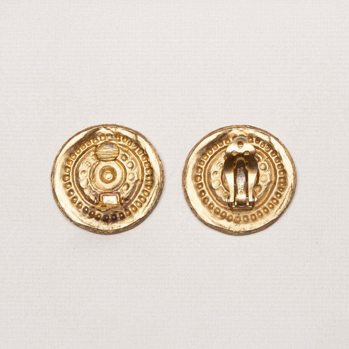 Vintage Givenchy Gold-Tone Textured Disc Clip-on Earrings