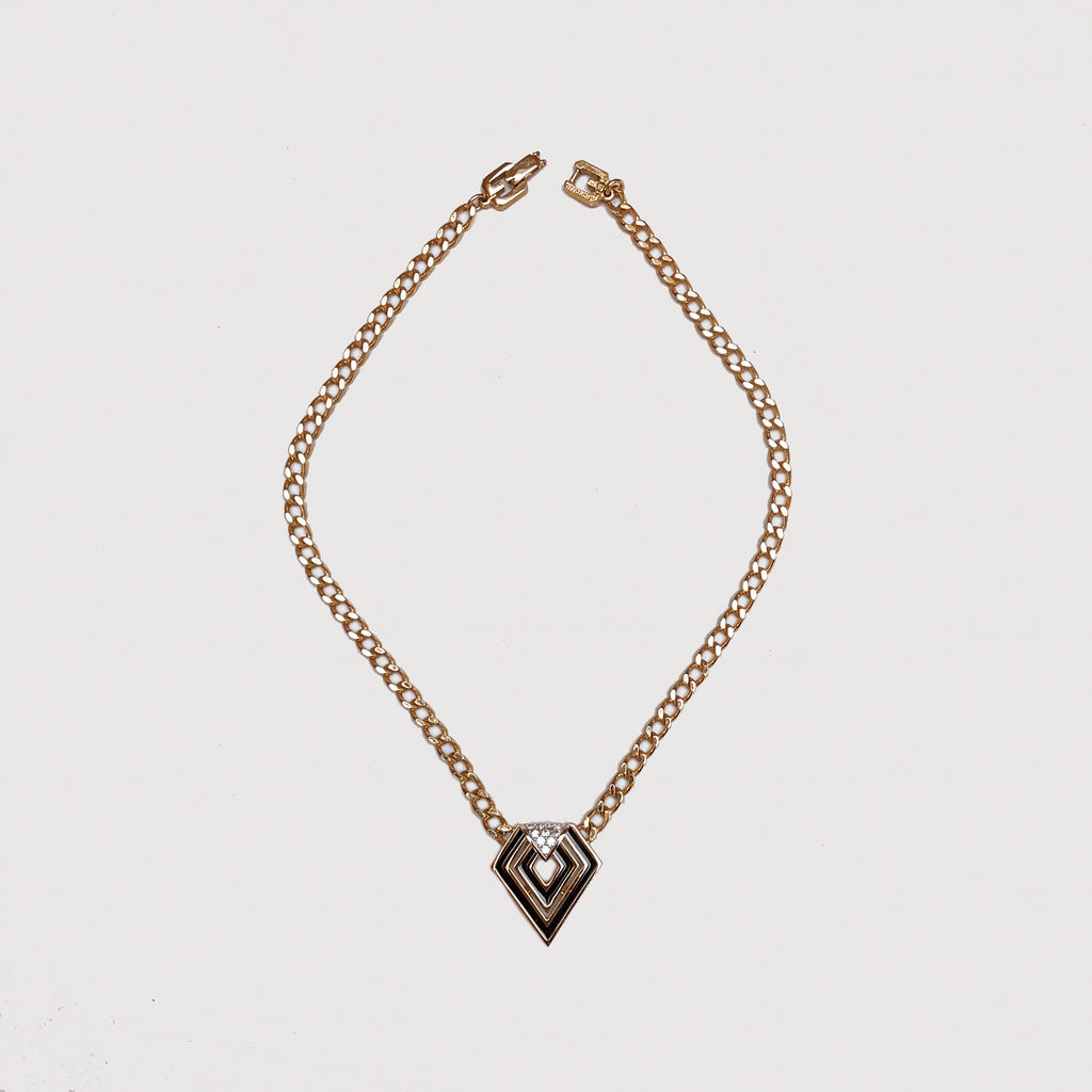 Vintage Givenchy Black and Gold Rhombus Enamel Necklace