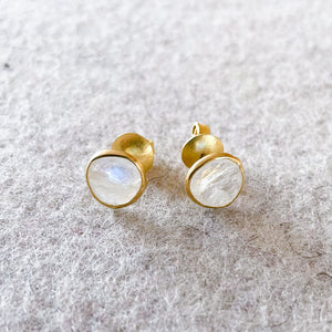 Sliced Moonstone Gold Stud Earrings