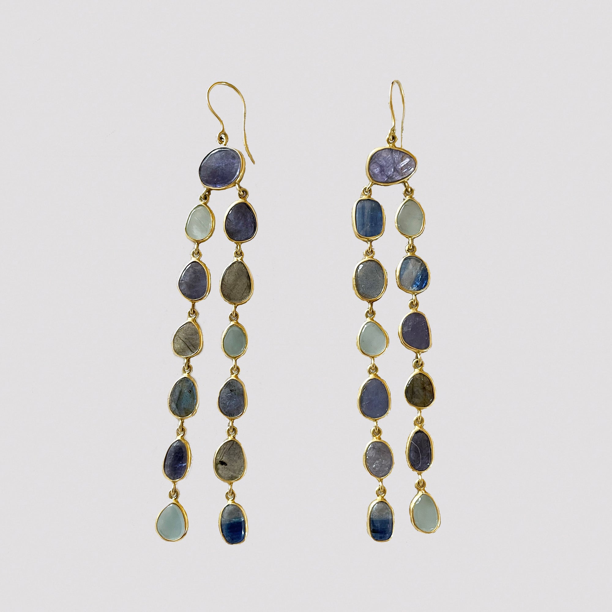 Tanzanite, Aquamarine and Labradorite Long Drop Earrings