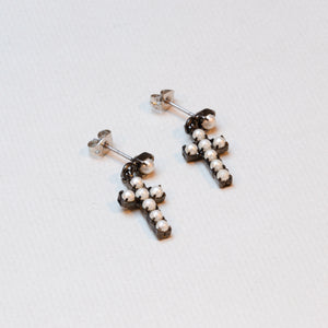 Vintage Pearl Cross Stud Earrings