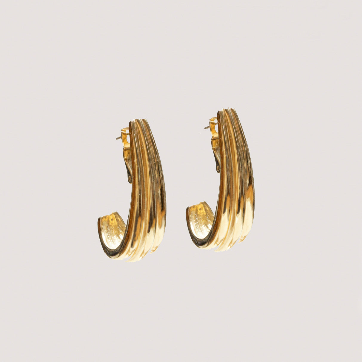 Vintage Givenchy Gold-Tone Triple Ribbed Stud Earrings