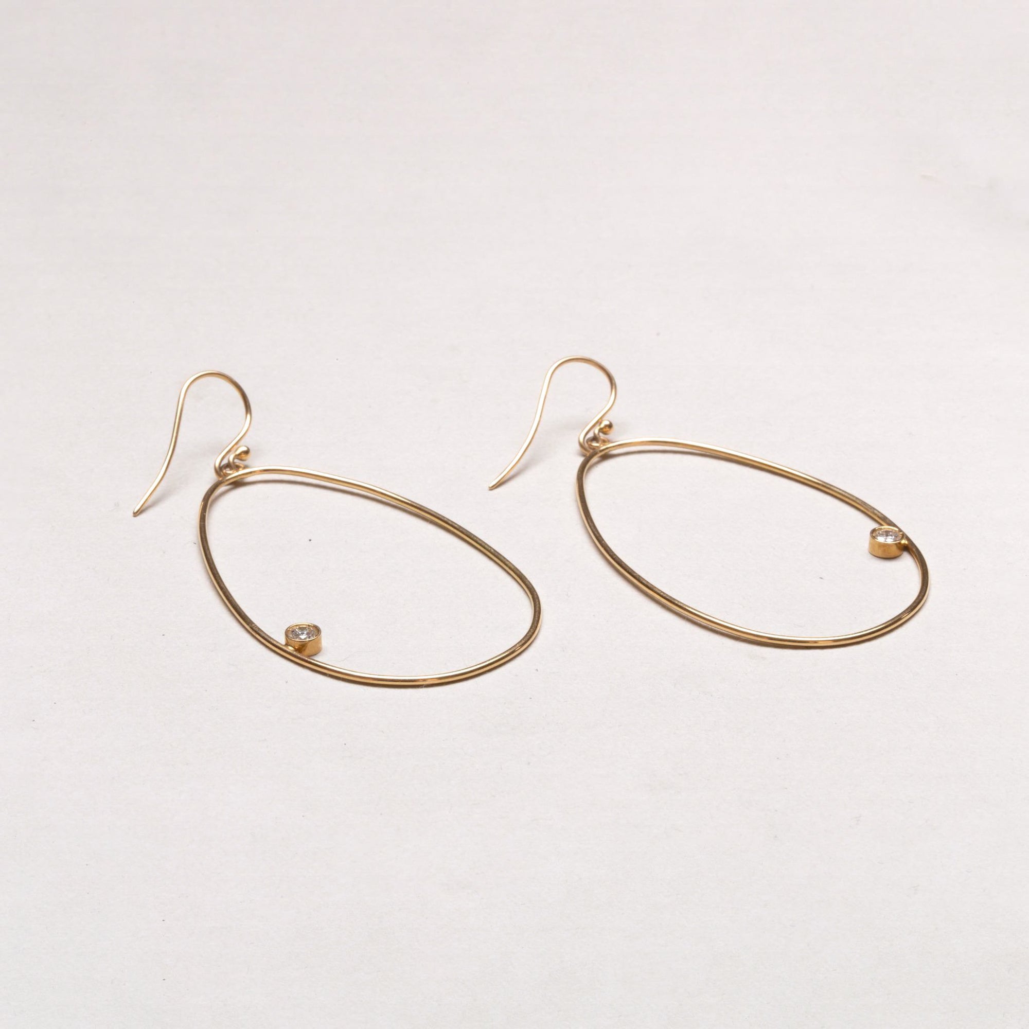 Vintage 18ct Gold Open Teardrop Hoop Earrings with Diamonds