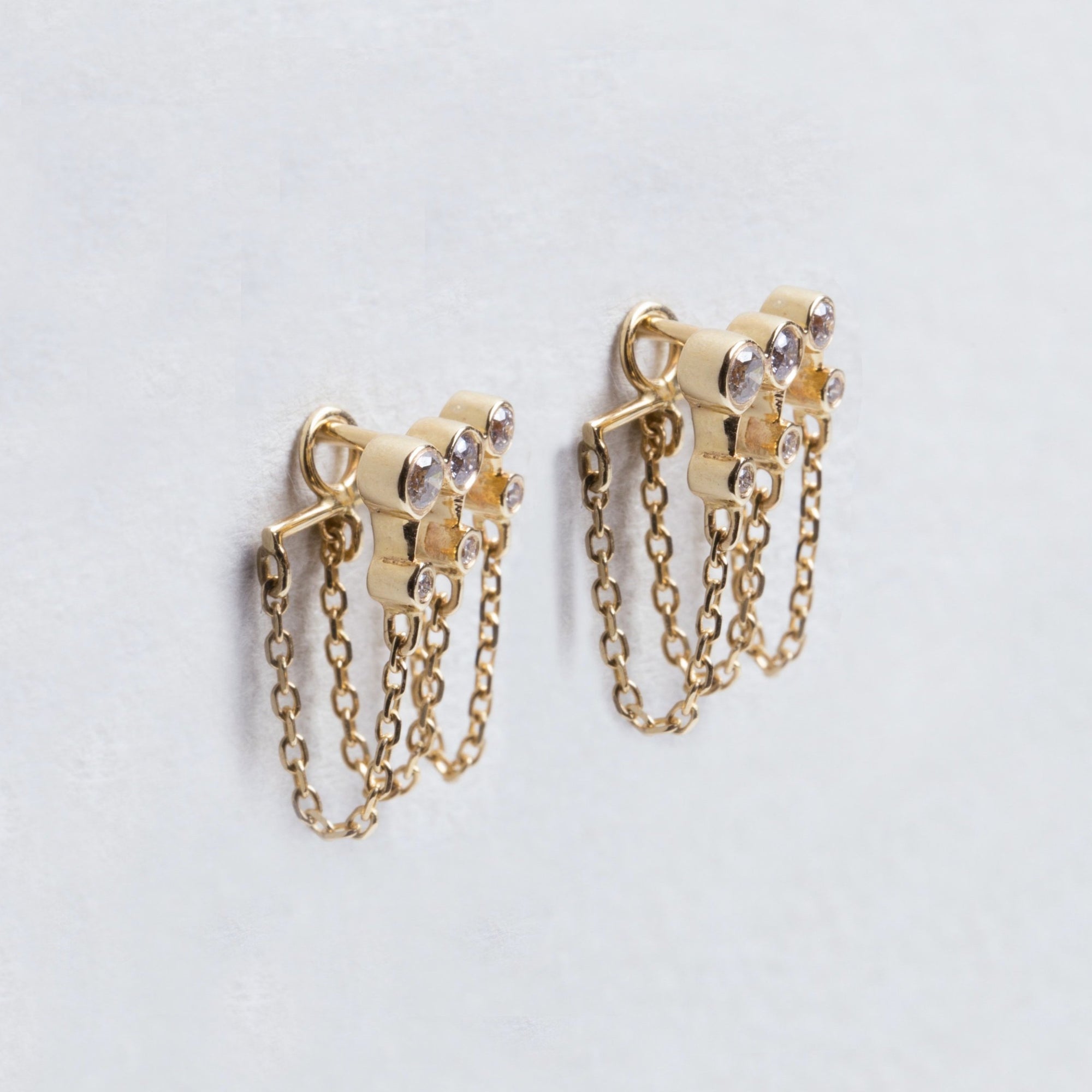 Triple Chain Gold Earrings with Diamonds