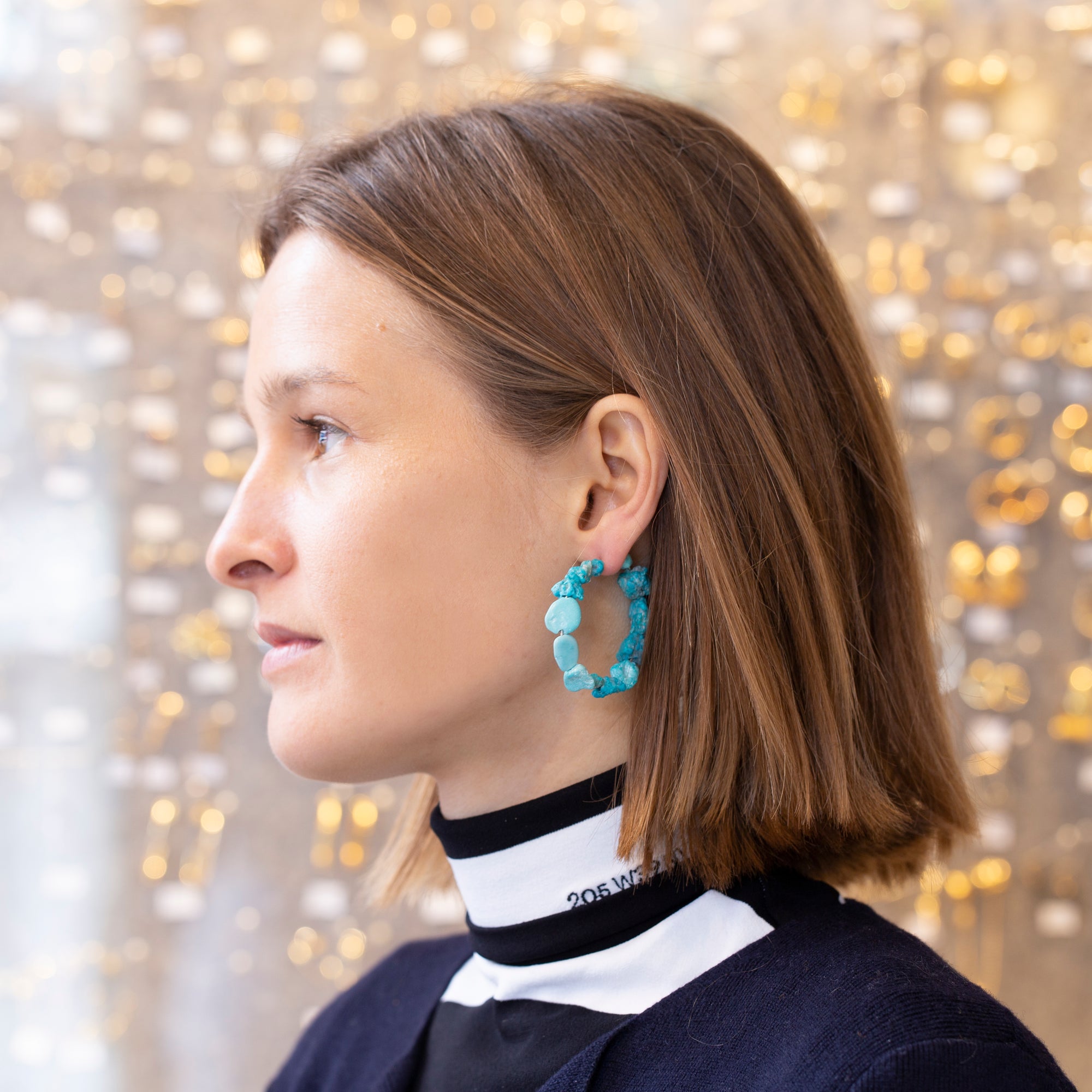 Turquoise and Silver Hoop Earrings