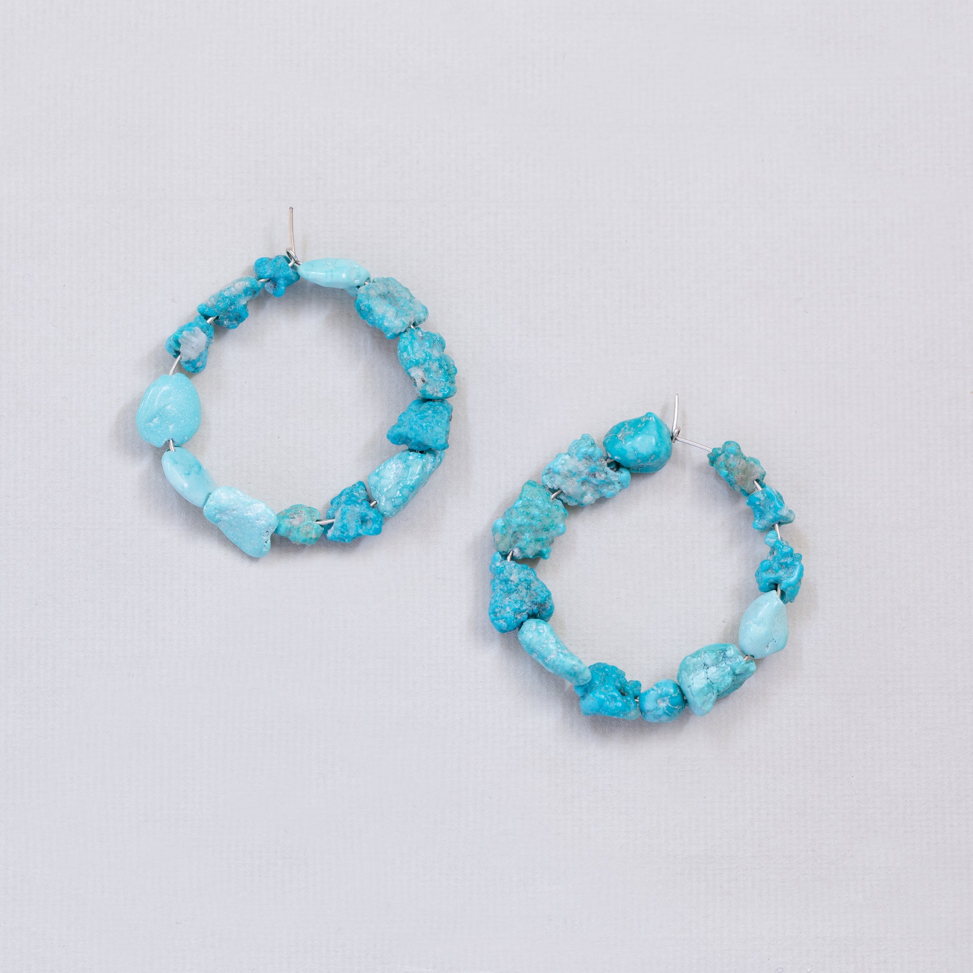 Turquoise and Silver Hoop Earrings