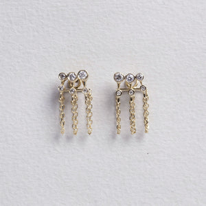 Triple Chain Gold Earrings with Diamonds