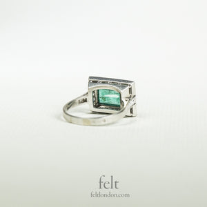 Platinum, Diamond and Emerald Rectangular Antique Ring.