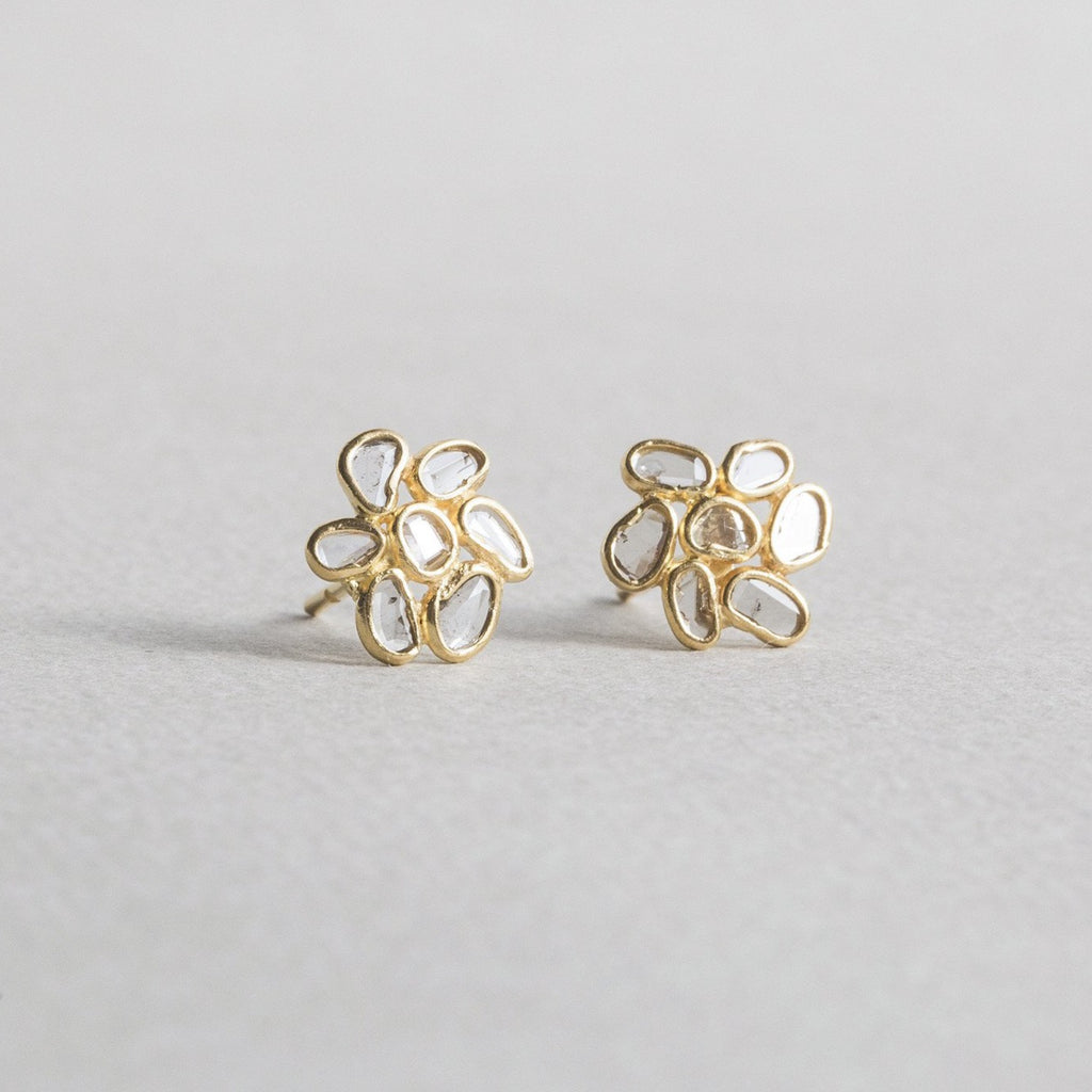 Diamond Slice Flower Stud Earrings
