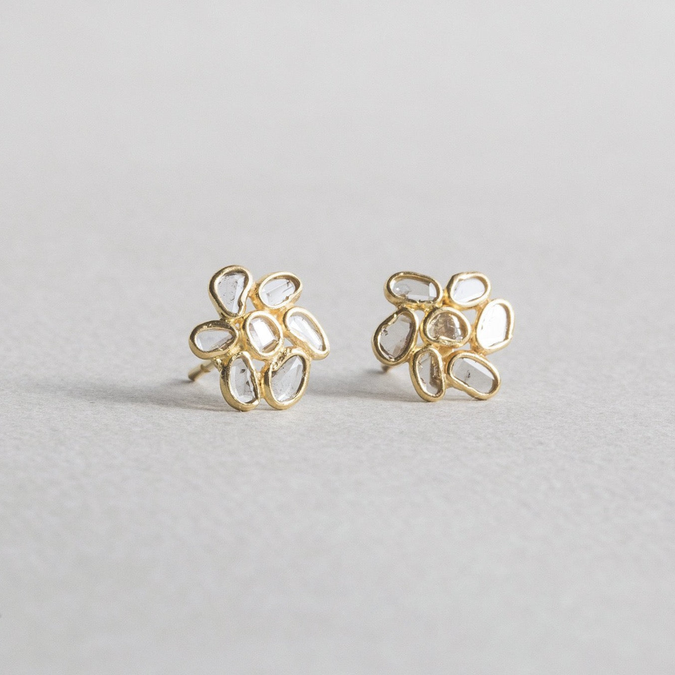 Diamond Slice Flower Stud Earrings