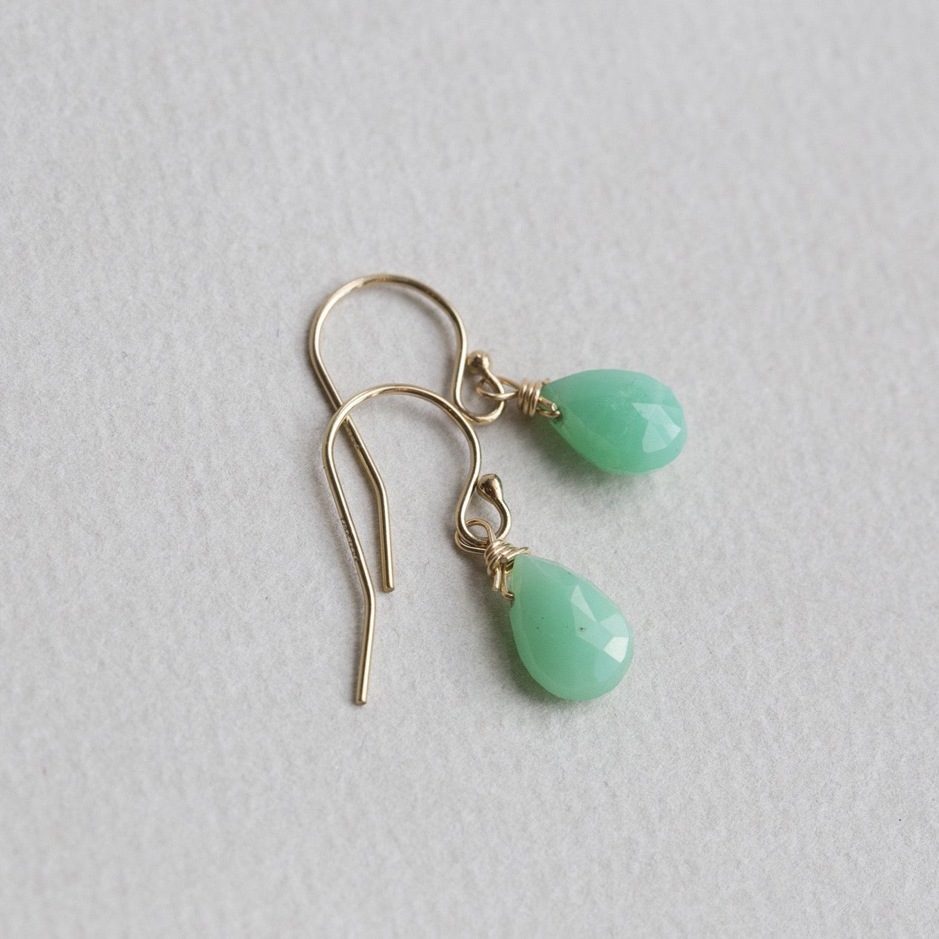 chrysoprase briolette drop earrings with gold filled hooks