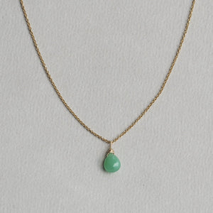 chrysoprase briolette pendant on gold filled chain